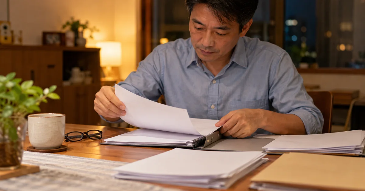 男子整理現有借款資料以確認償還能力