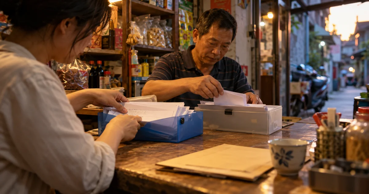 台灣巷弄雜貨店的日常文件與物件核對情境