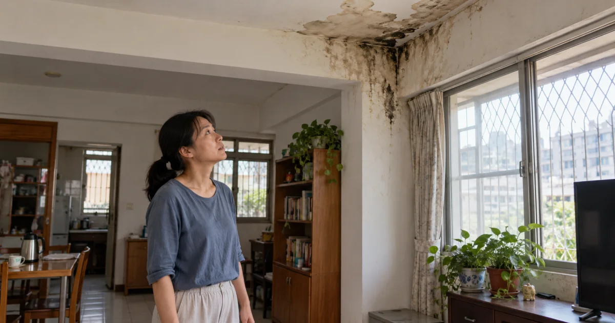 高雄公寓住戶查看室內天花板漏水位置
