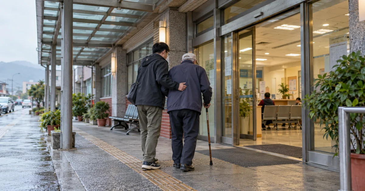 高齡長者在家人陪伴下前往接種服務院所