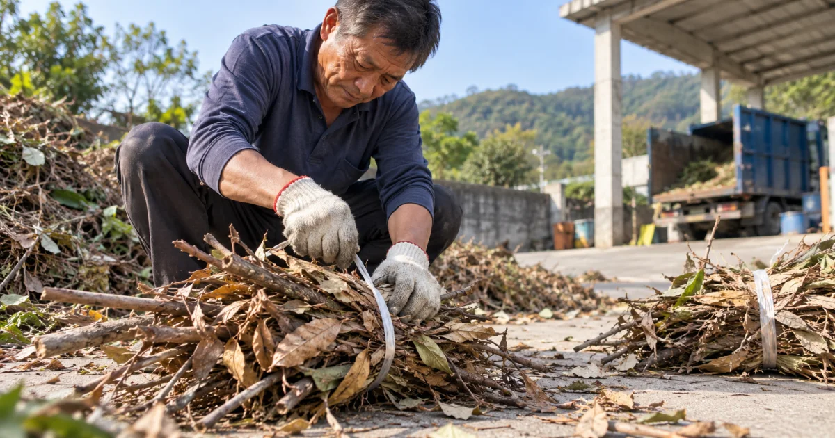 居民依規定整理樹枝與落葉等待清運