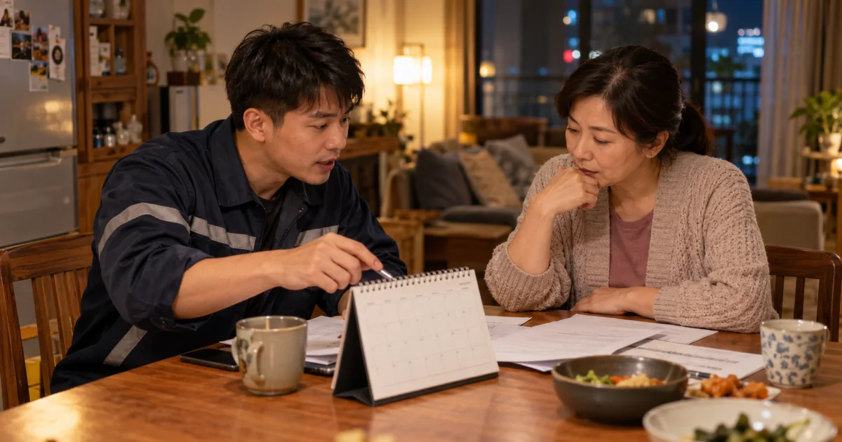 桃園市情境:夜班工作者與家人討論班表