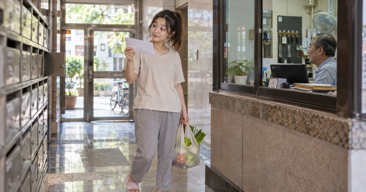 女子收信時拿到一封年度繳費通知
