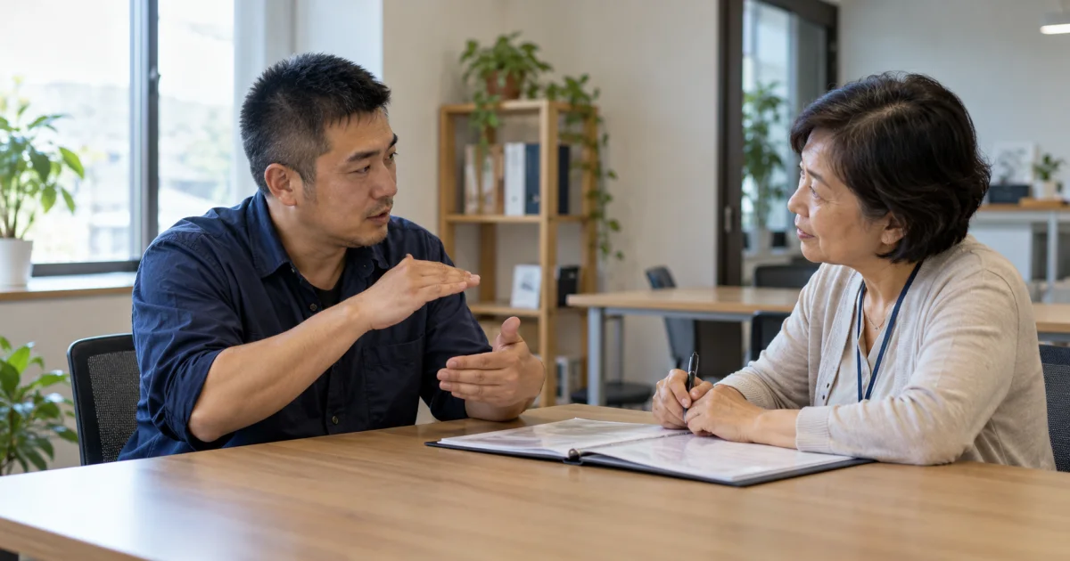 業者帶資料與諮詢人員討論還款安排