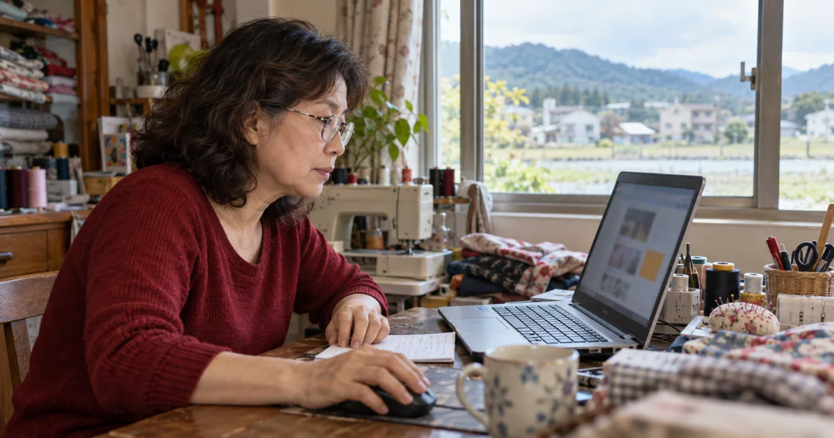 女子在家查詢業者名稱與地址
