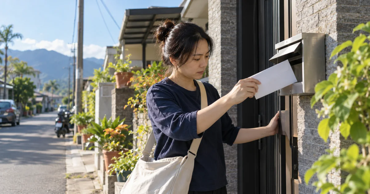 女子從住家信箱取出信件